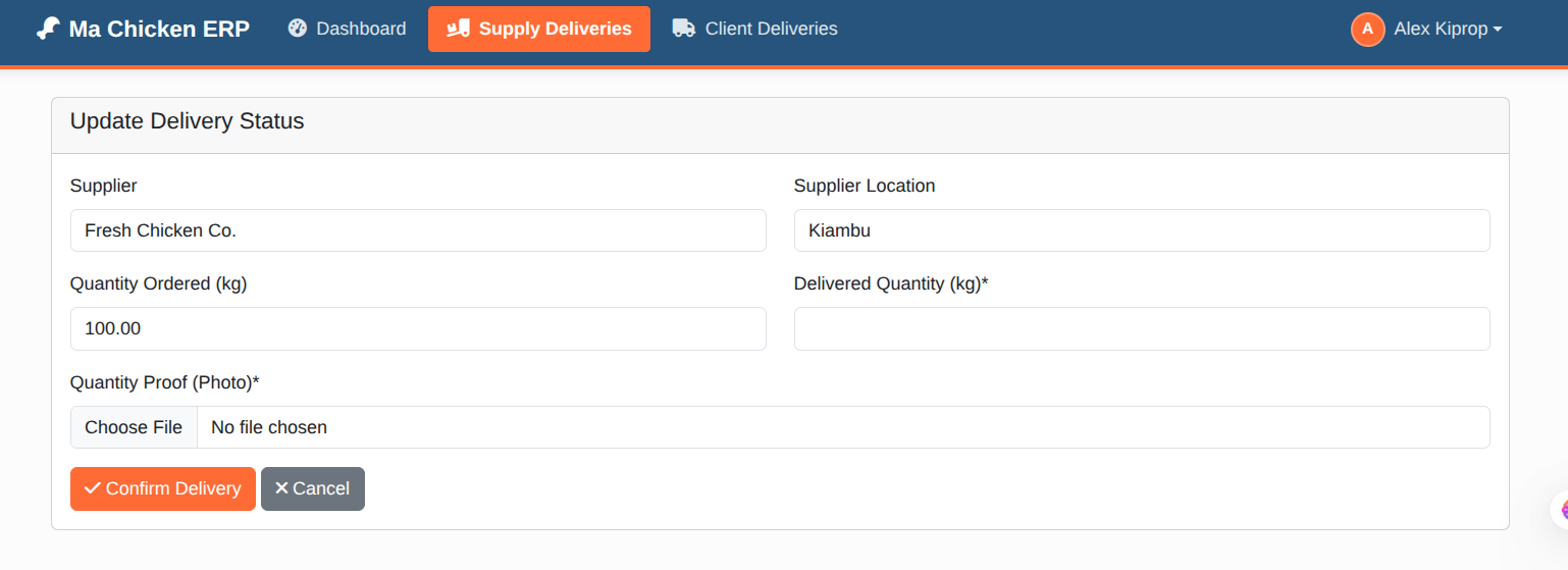 ERP Update Supply Deliveries